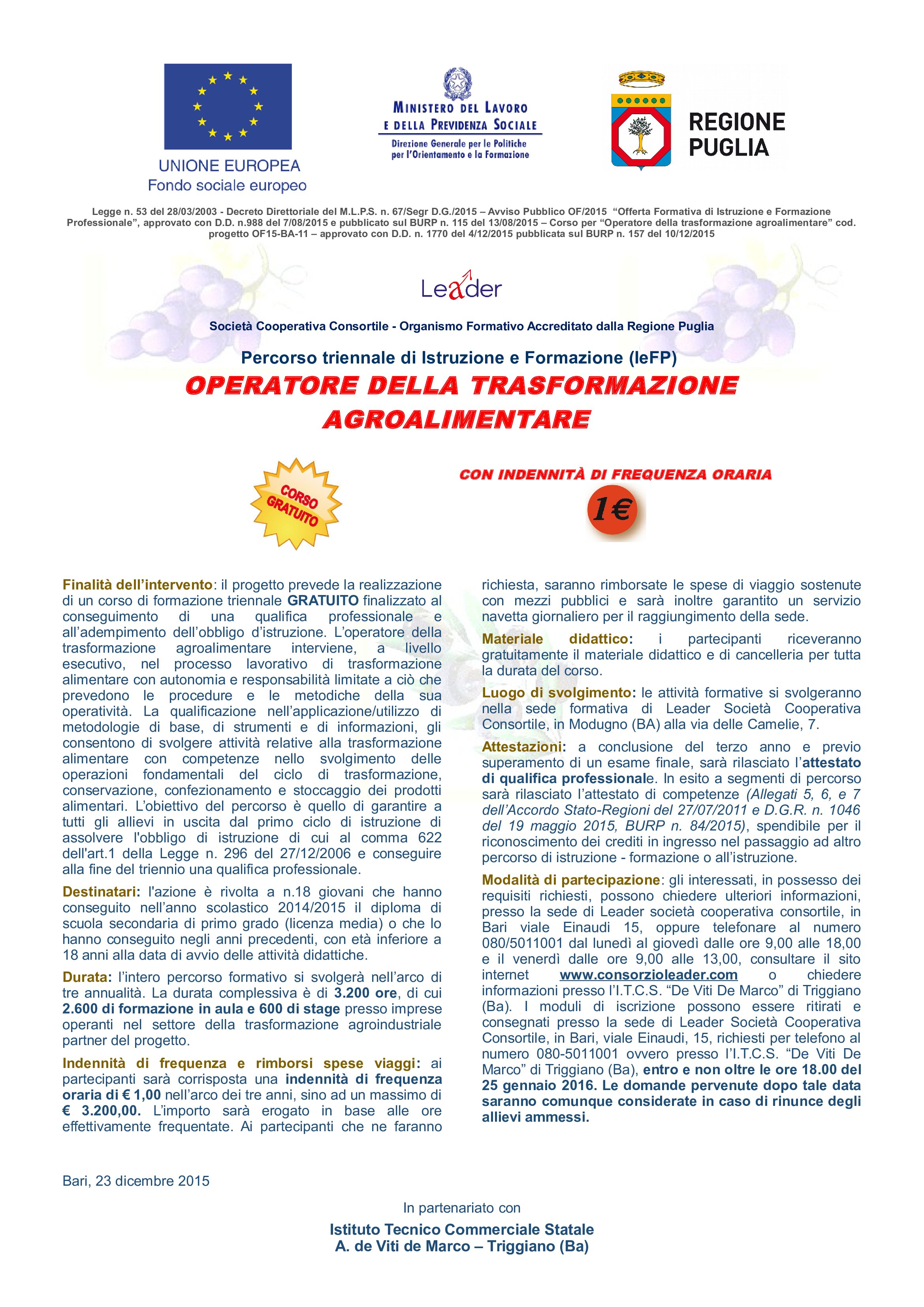 Operatore alla trasformazione agricola 2014